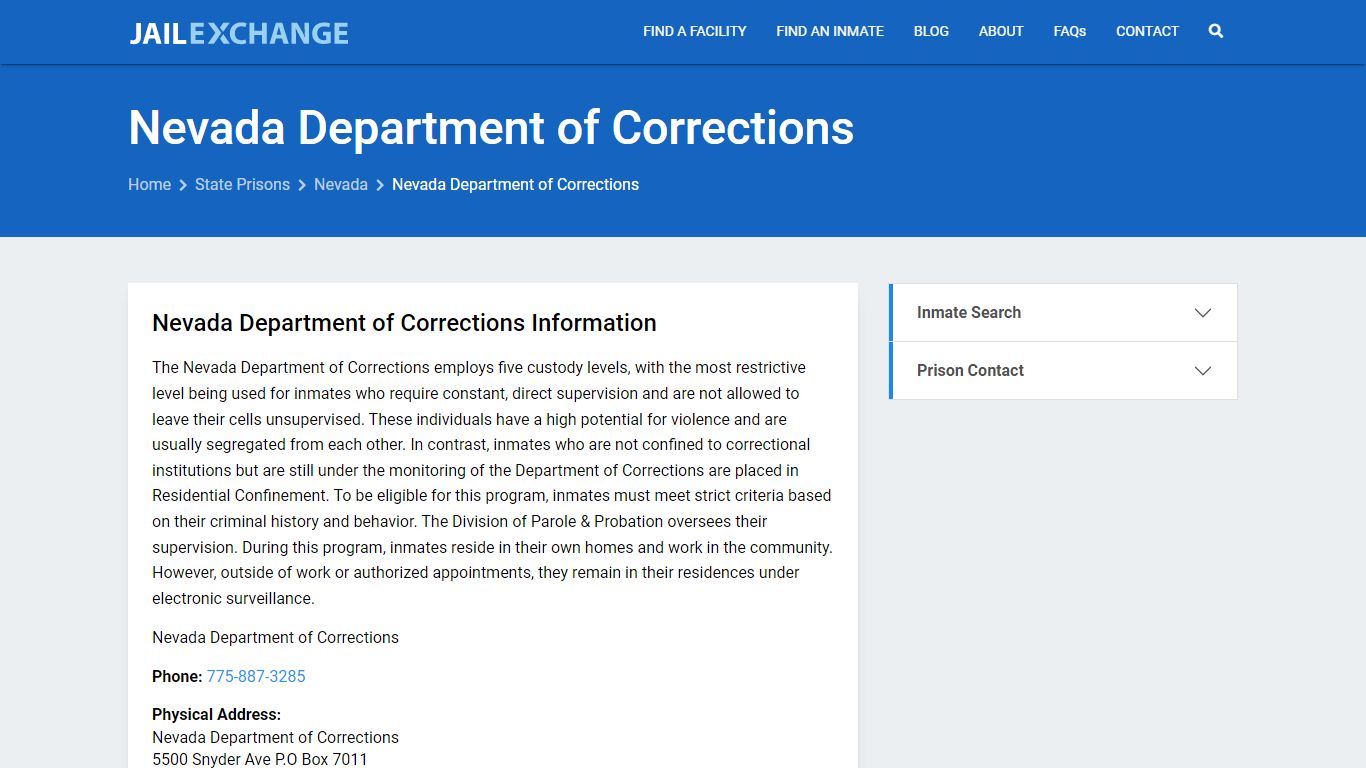 Nevada Department of Corrections Inmate Search, NV - Jail Exchange
